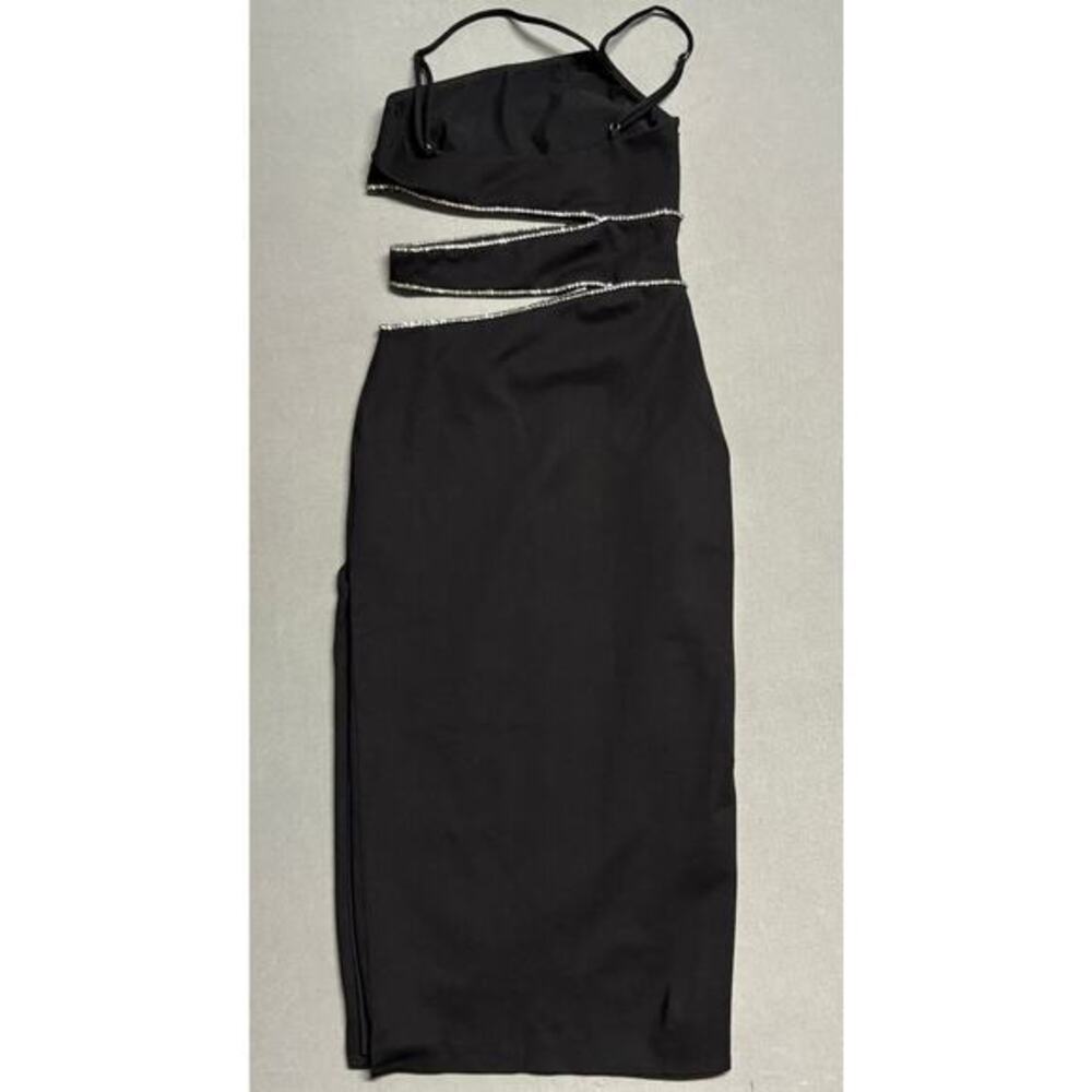 NBD Women's Black Adeline Rhinestone‎ Cutout Midi Dress XS - Picture 3 of 15